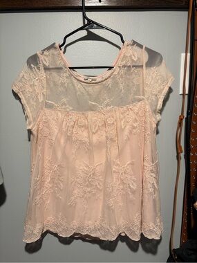 Lily Star Blush Lace Overlay Peplum Top